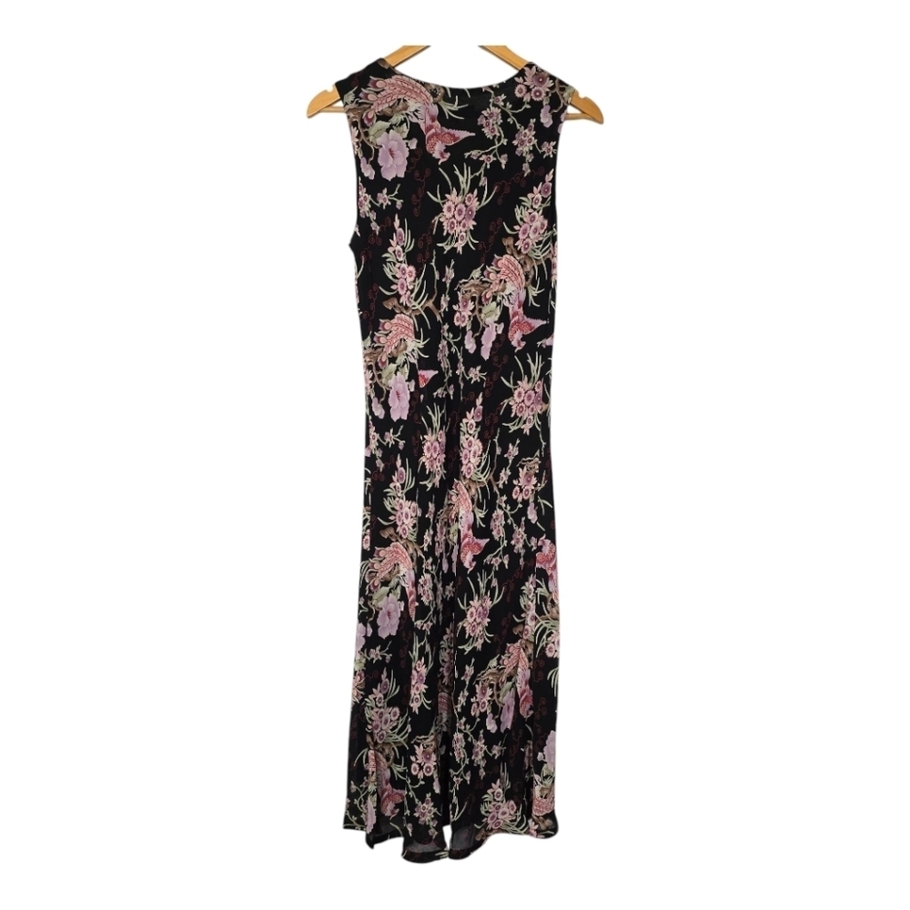Vintage Lily Oriental Floral Phoenix Dress P/L Black Pink Mesh Overlay Y2K Midi - Picture 9 of 10
